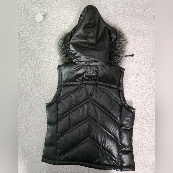 Harley Davidson , Faux Fur , Down Filled Hooded Vest Jacket - Picture 5 of 16